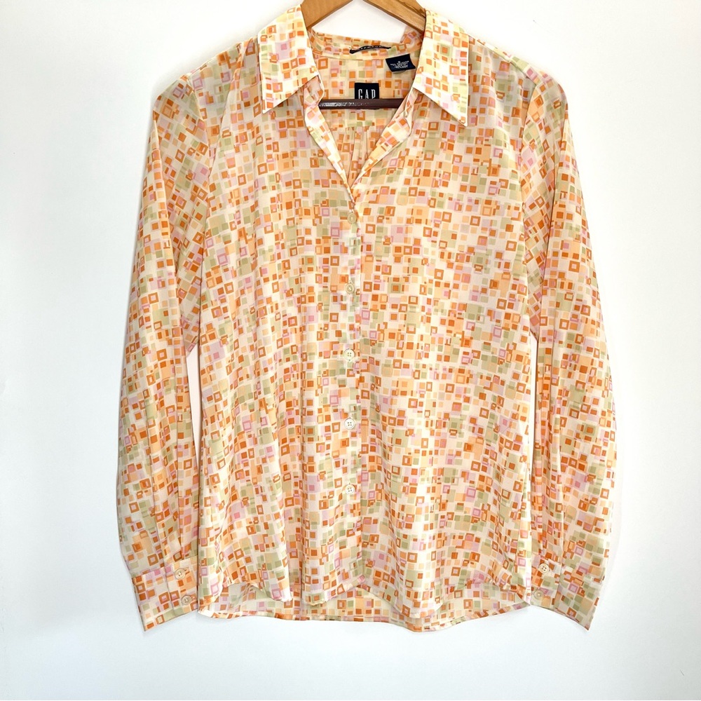 Gap Silk Stretch Pastel Geometric Print Button Down Shirt Small Like New